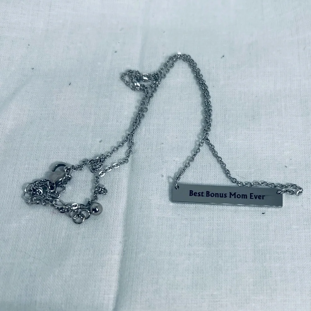 Best Bonus Mom Ever Titanium Stainless Steel Personal Bar Necklace Stepmom Retro